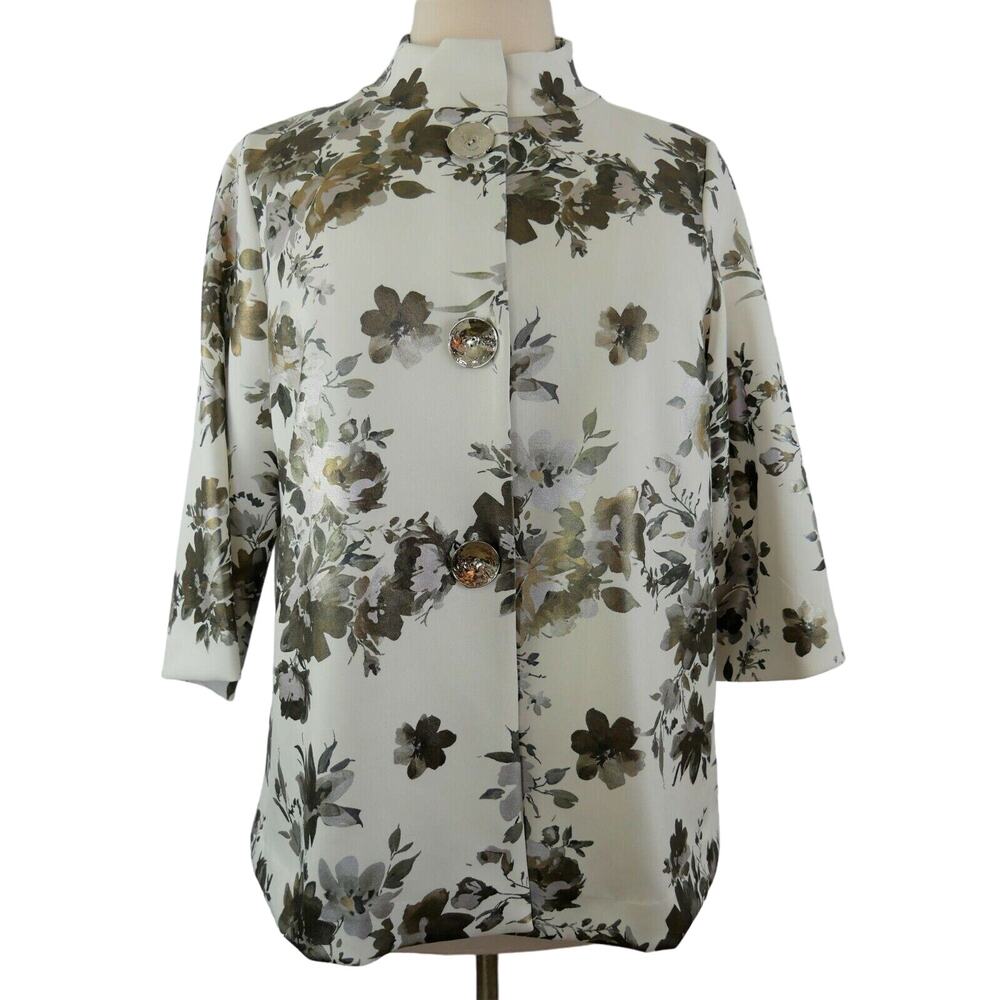 Career Mock Neck Jacket Blazer Blouse Floral 3-Button Size 1X JM Collection